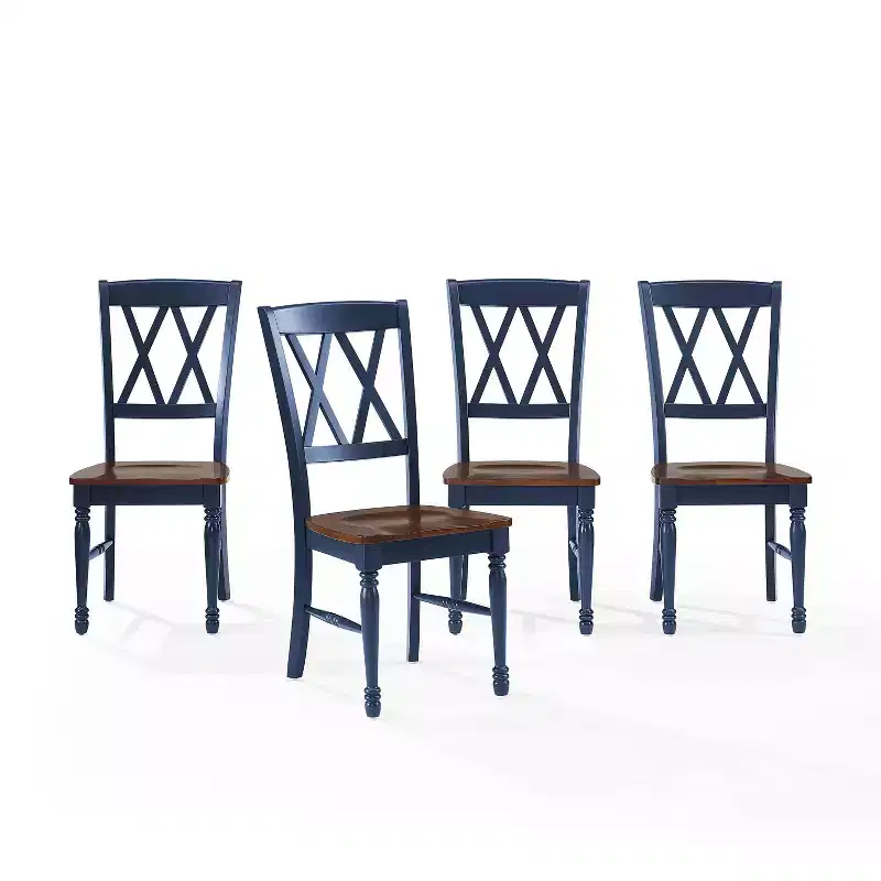 Crosley Shelby 4pc Dining Chair Set Navy: Traditional Design, Rubberwood Frame, X-Back