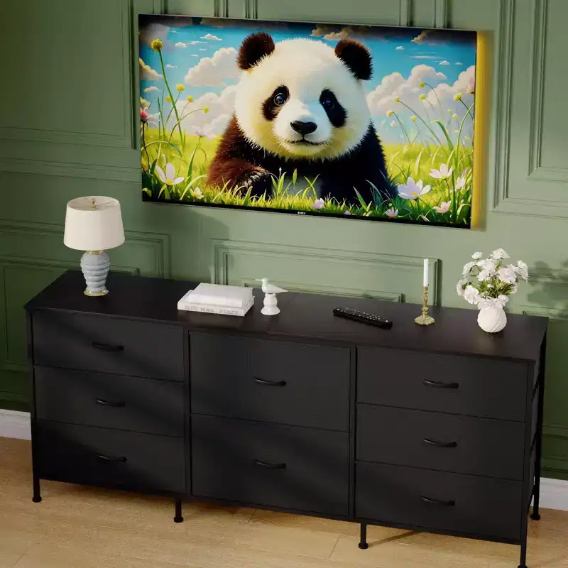 TV Stand, 8 Drawer Fabric Dresser with Wooden Top, Dresser Entertainment Center, Modern Media TV Console Table for Bedroom Living Room