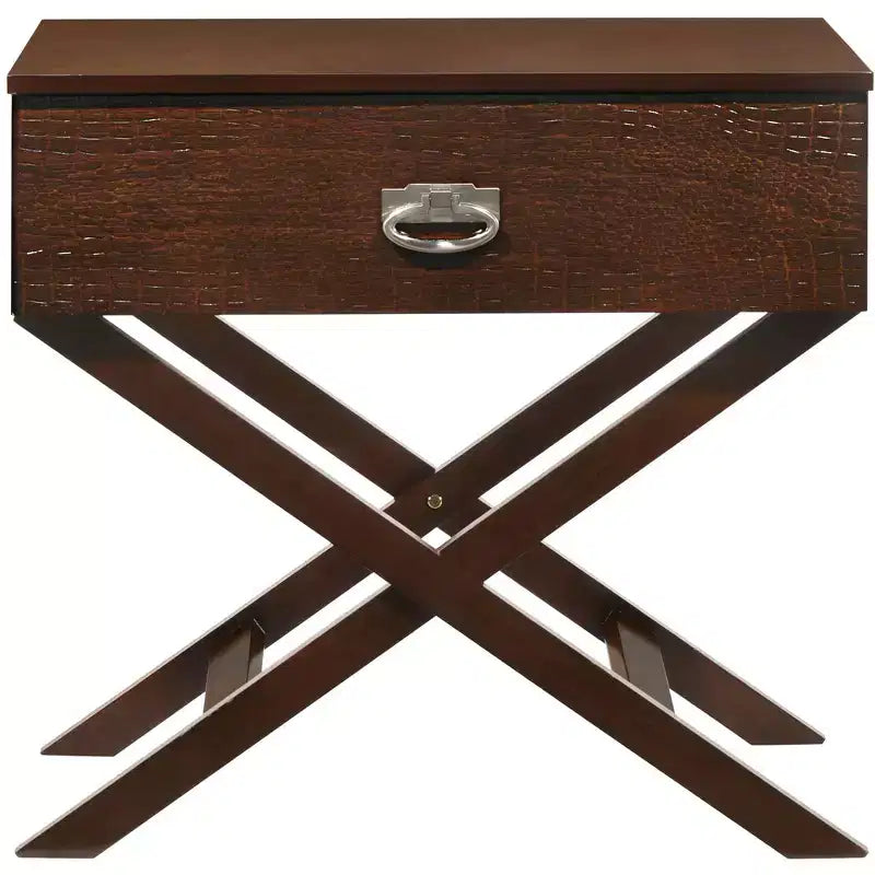 X Frame 1-Drawer Nightstand with Textured Drawer Front