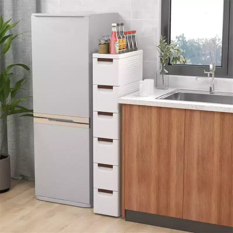 Costway 6-Drawer Narrow Rolling Storage Cabinet w/ Pull Handles Built-in Wheels
