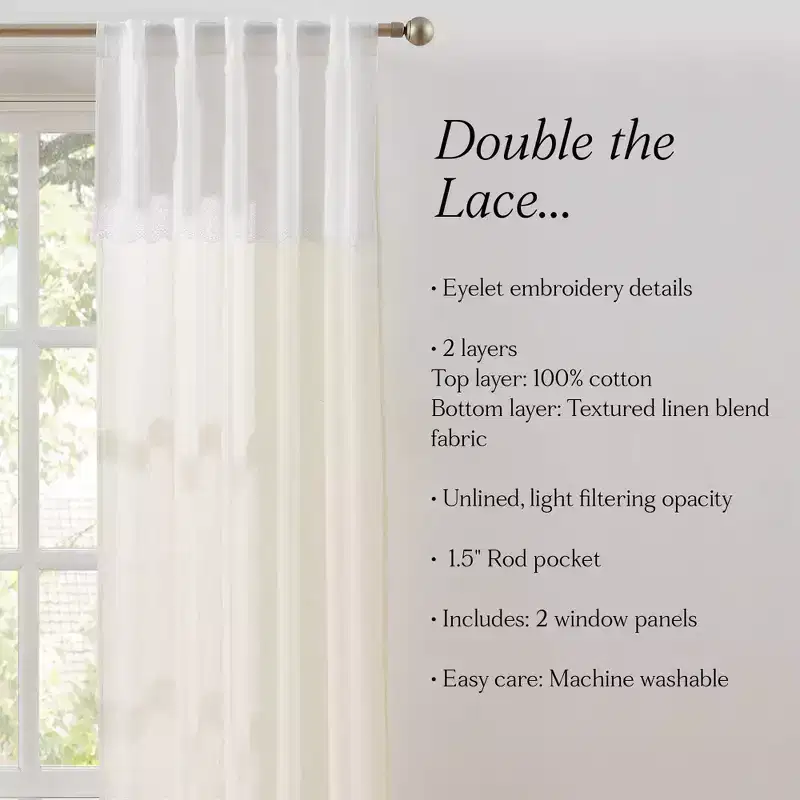 38"x84" Lush Decor Brigitte Embroidery Eyelet Scalloped Edge Window Curtain Panels Neutral Pair