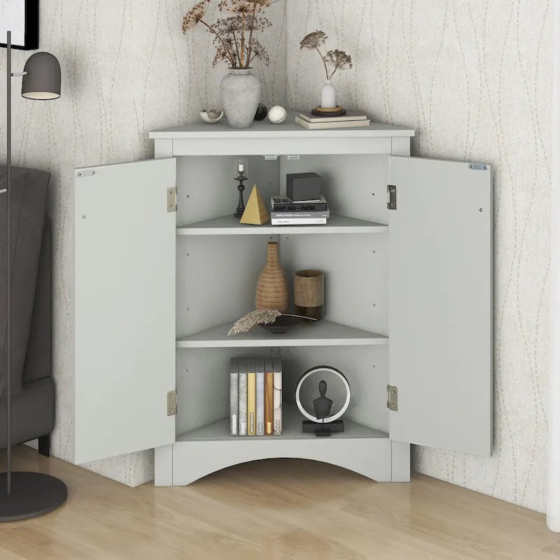 Triangle Bathroom Storage Cabinet with Adjustable Shelves,Freestanding Floor Cabinet for Home Kitchen