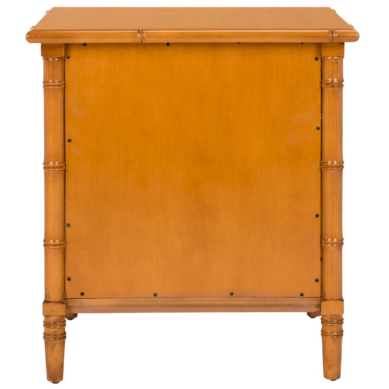 Modern Coastal 3-Drawer Nightstand with Bamboo-Style Frame & Gold Pulls