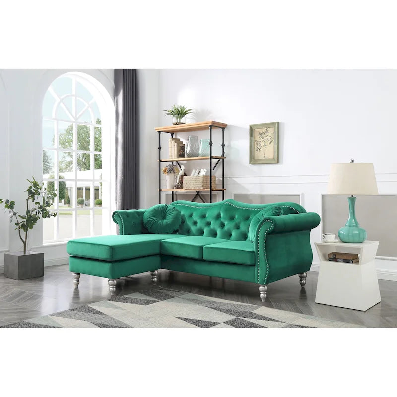 Hollywood Velvet Sofa with Reversible Chaise