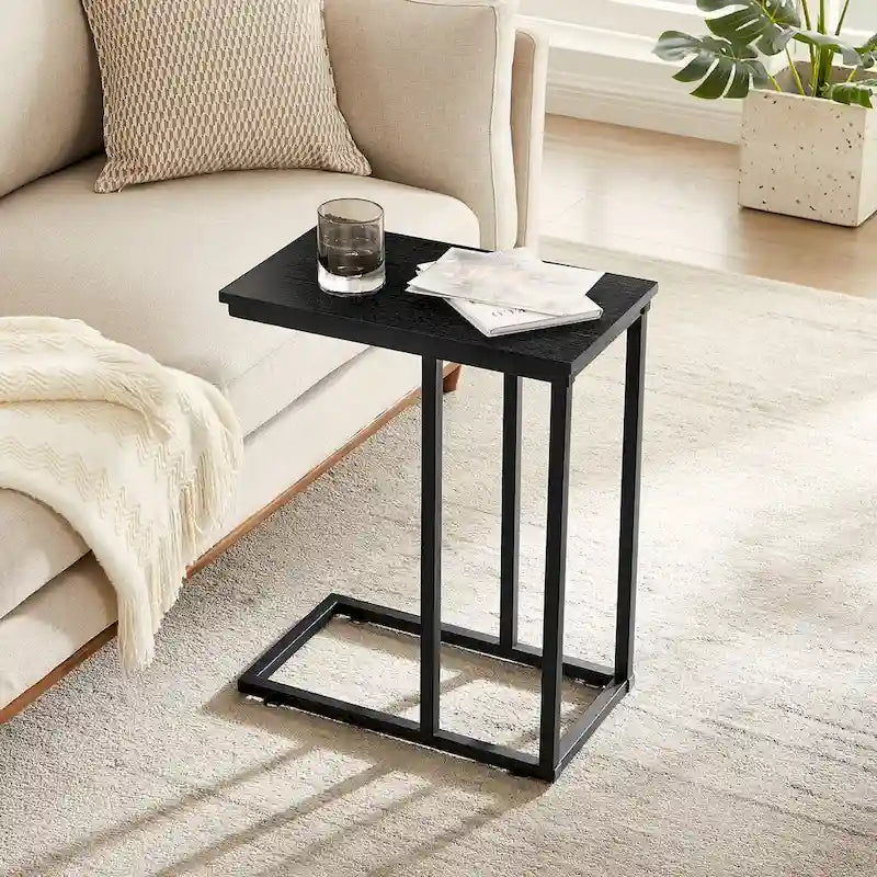 C-Shaped End Table Small Side Table Sofa Table with Metal Frame