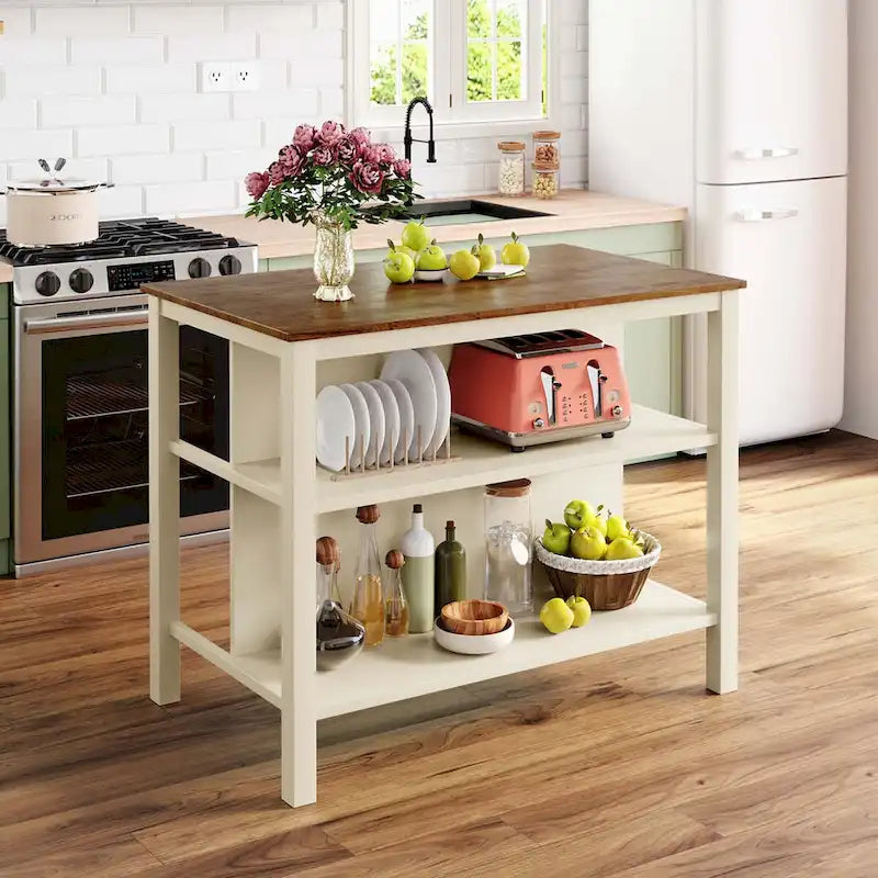 Solid Wood Rustic 3-piece 45 Butcher Block Dining Table Set
