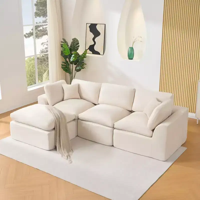 Modular Sectional Sofa, 110'' Sponge Compression Sofas with Deep Seat, Sectional Couches for Living Room and Bedroom, No Assembly Required