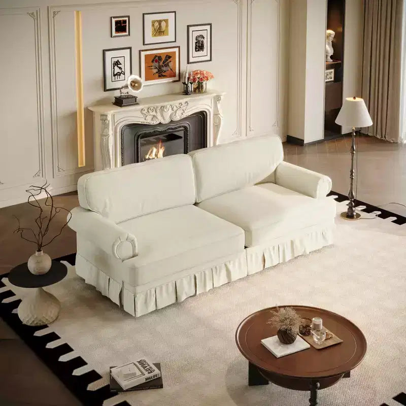 MAYEERTY Luxuriously Comfortable 3&4 Seater Cloud Couch, Chenille Fabric Sofa with Rolled Arms & Pleated Skrit Beige