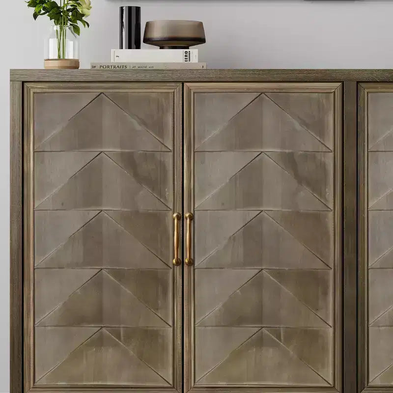 Okak Modern Sideboard Cabinet, Buffet Cabinet With 4 Stylish Geometric Design Doors, Storage Cabinet for Living Room, Office, Kitchen