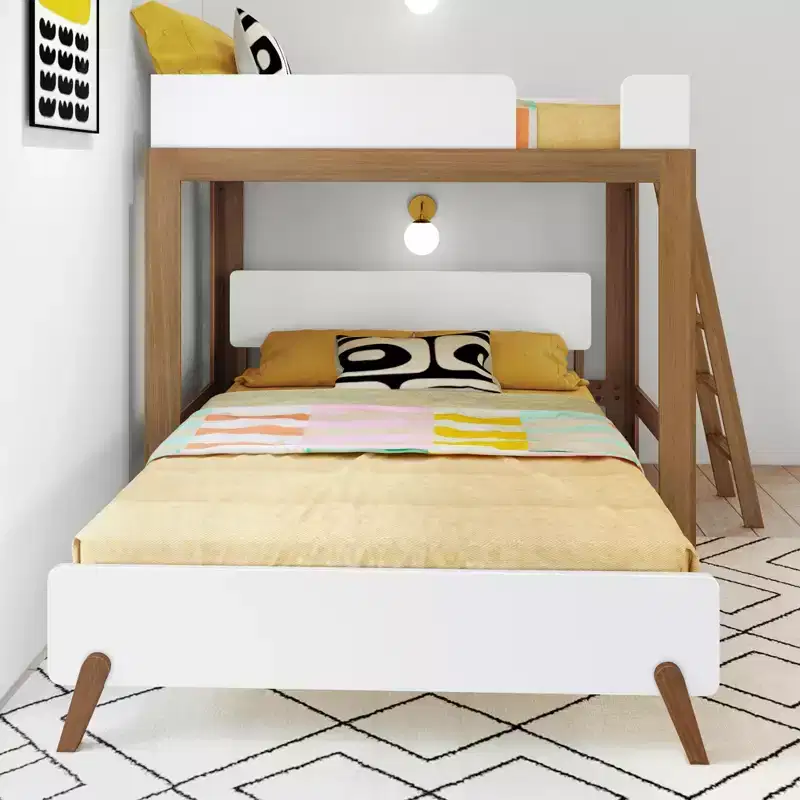 Max & Lily Mid-Century Modern Twin over Queen L-Shaped Bunk Bed, Solid Wood