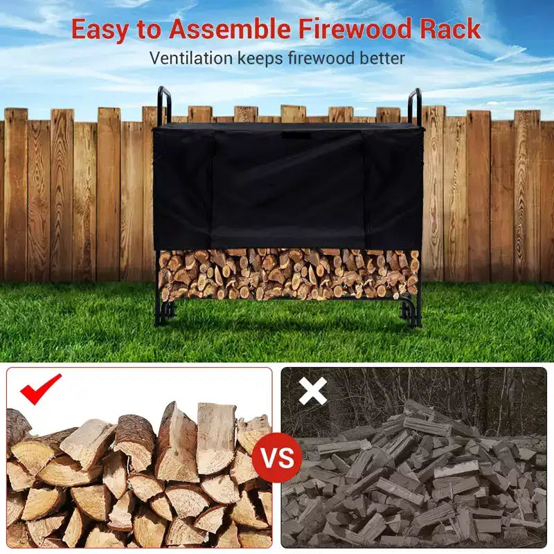 4.3 FT Heavy-Duty Firewood Rack with Waterproof Cover