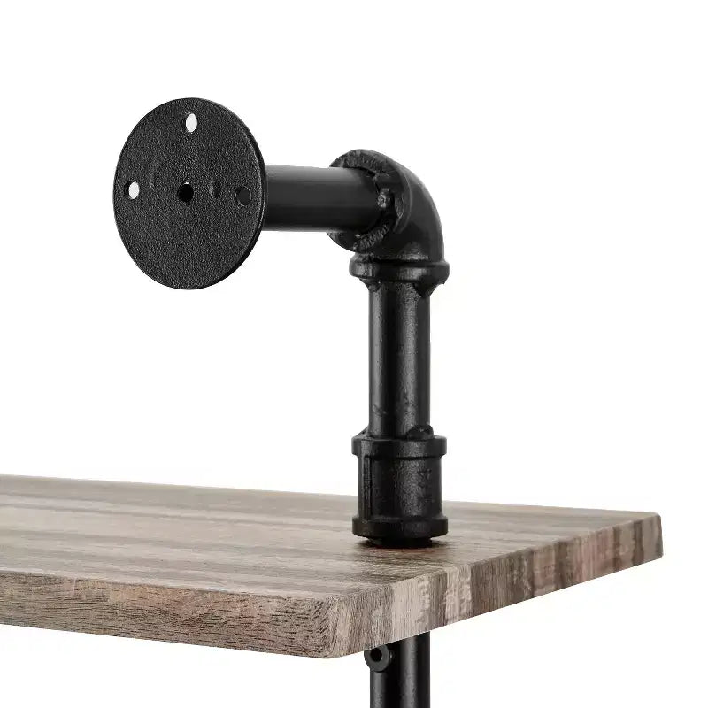 3-Tier Industrial Pipe Wall Shelf Unit, Black/Rustic, Iron Frame with Laminated Shelves