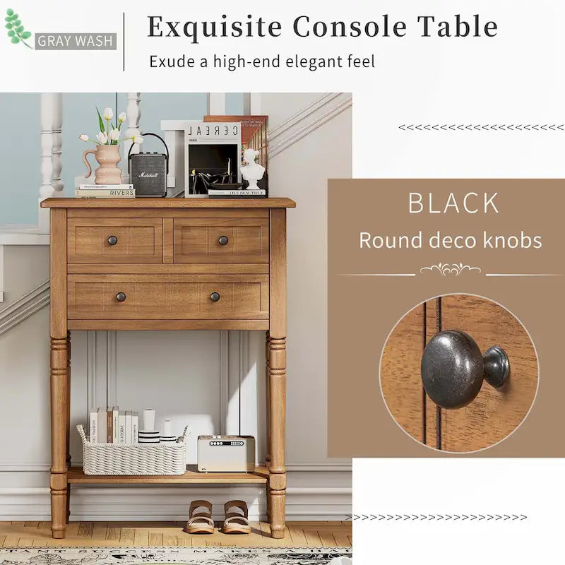 Narrow Console Table with Drawers and Bottom Shelf