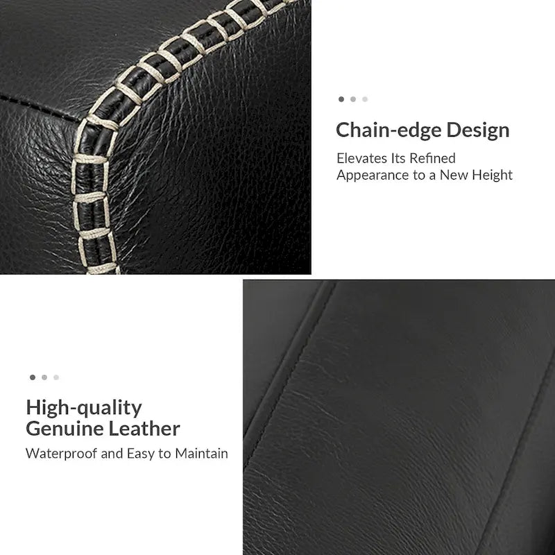 81.5 Inch Genuine Leather Tuxedo Arm Sofa with Solid Wood Legs