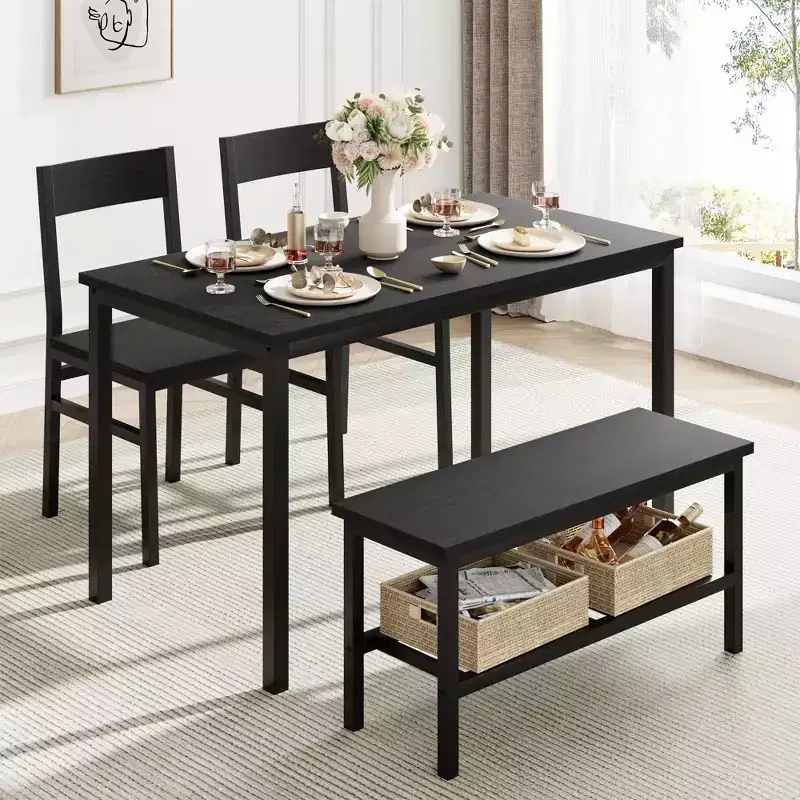 Dining Table and Chairs Set of 4, Kitchen Table and 2 Chairs for 4 with Bench, Metal Frame Dining Room Furniture Set