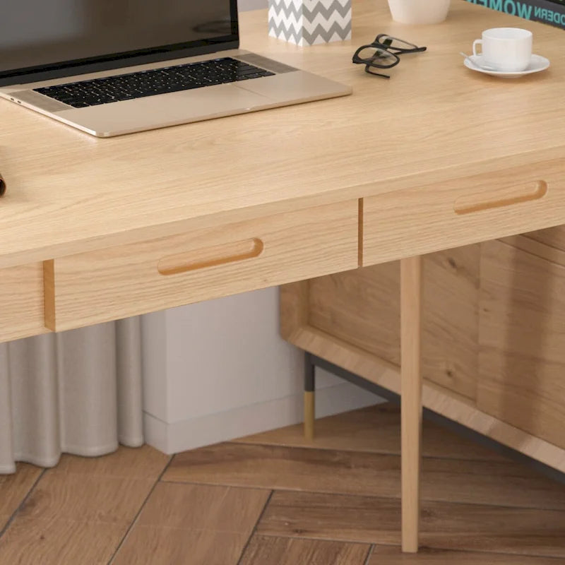 39.4 Inch Simple Writing Desk with Drawers and Solid Wood Legs