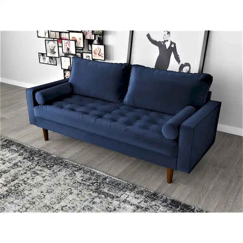 Mid-Century Modern Faux Leather Sofa with Track Arms