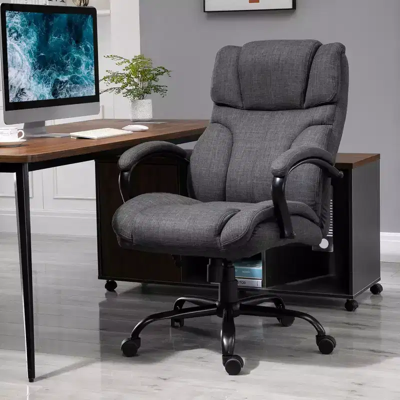 Extra Wide Comfy Chair with Adjustable Height, Ergonomic Office Chair with Padded Armrest, Criss Cross Chair for Home & Office