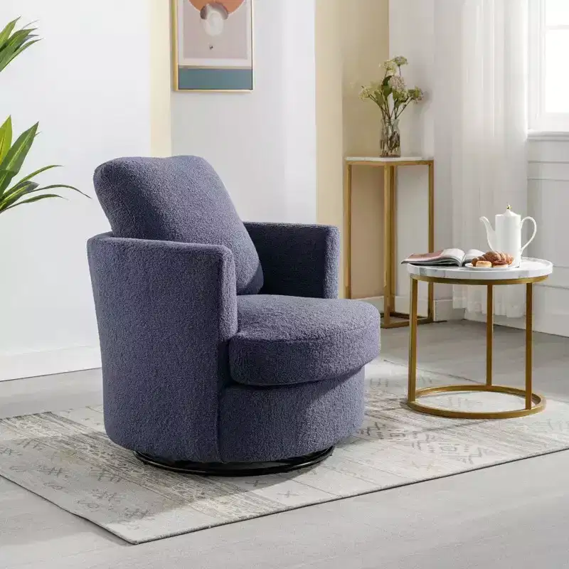 GDFStudio Bertha Swivel Boucle Upholstered 32 Wood and Steel Chair