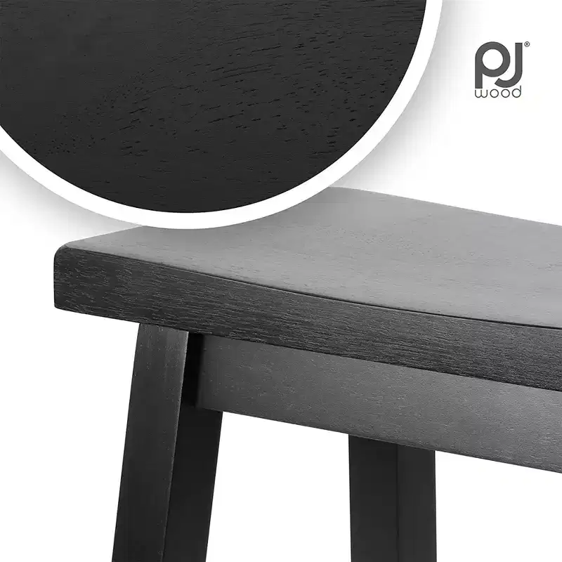 PJ Wood Classic Saddle Seat 29 Inch Tall Kitchen Counter Stools, Black (8 Pack)