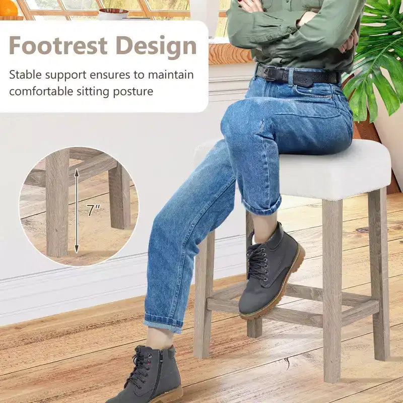 Counter Height Bar Stools Set of 2/4 with Rubber Wood Legs and Footrest