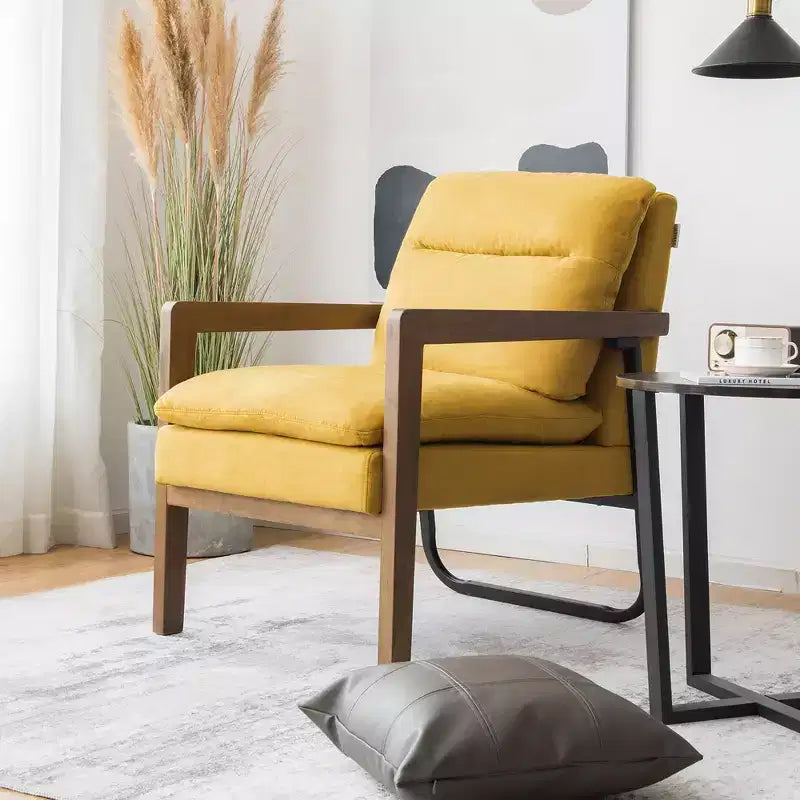 Modern Upholstered Accent Armchair with Rubber Wood Legs