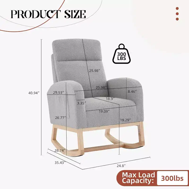 Rocking Glider Chair Modern Upholstered, Wingback Accent Rocker Chair Upholstered Tall Back Arm Chair
