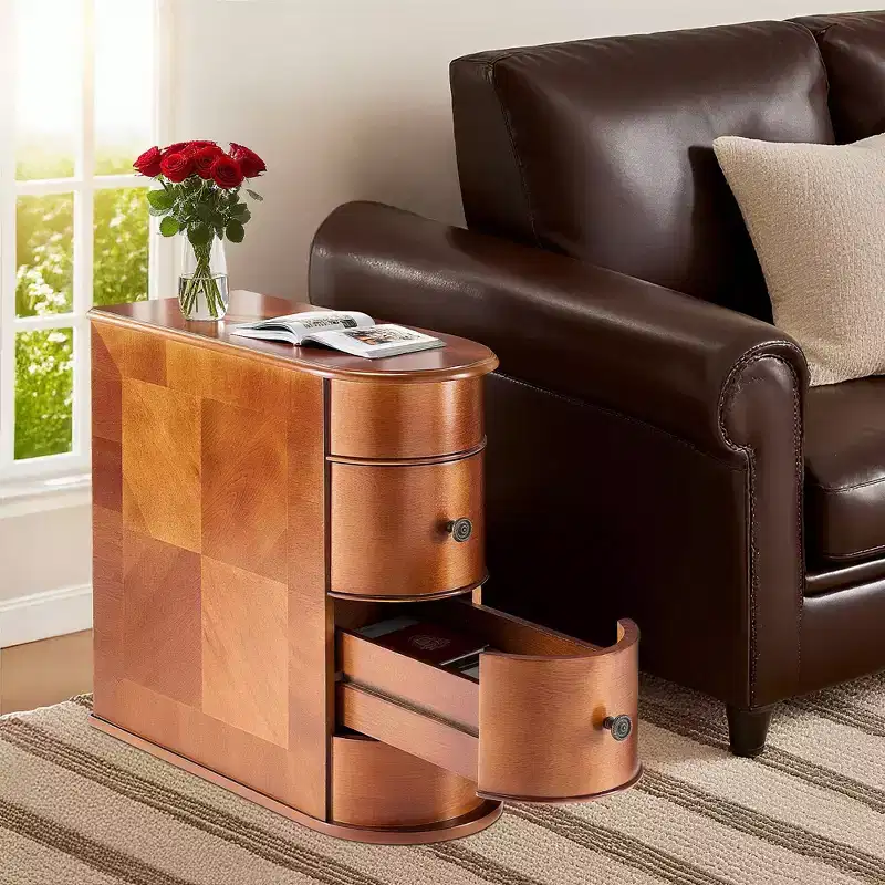 Side End Table with 2 Drawers, Tall Nightstand, Vintage Bedside Table, No Assembly