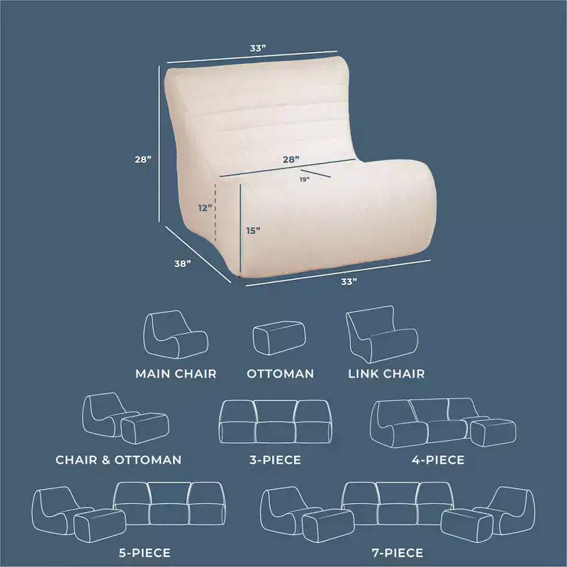 Big Joe Solvana Outdoor Patio Furniture Set, Performance Linen Weather-Resistant Fabric, Link Chair, Sunlit Cream