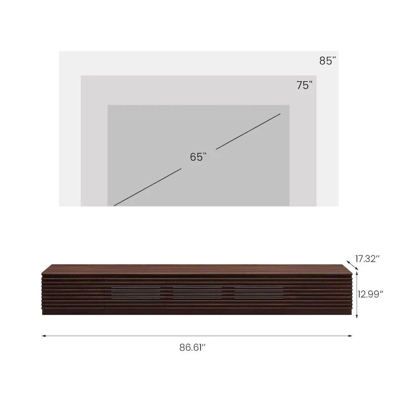 Minimalist TV Stand with DrawersSolid Wood Media Console with Cabinets, Flip-down Door, Walnut Veneer, Fully-Assembled