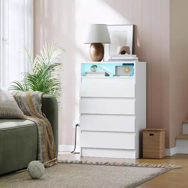 6-Drawer Dresser with LED Lights and Charging Station