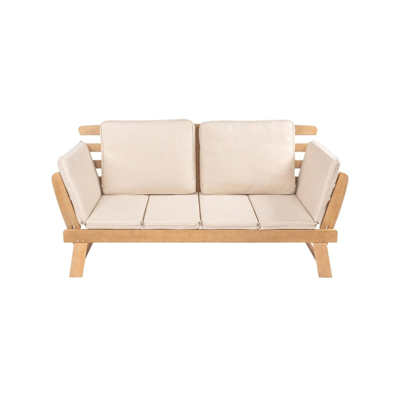 Arwen 2-Seat Modern Scandinavian Folding Wood Outdoor Day Bed Sofa, Beige/Light Teak by JONATHAN Y