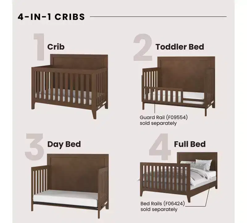 Child Craft Kieran 4-in-1 Convertible Crib, Double Dresser, Chest, and Nightstand 4-Piece Nursery Set