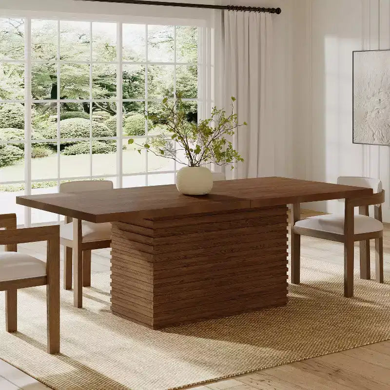 84 Wood Rectangular Dining Table for 6, Pedestal Base