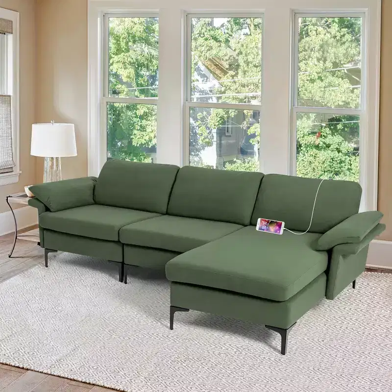 Costway L-shaped Modern Modular Sectional Sofa w/ Reversible Chaise & 2 USB Ports