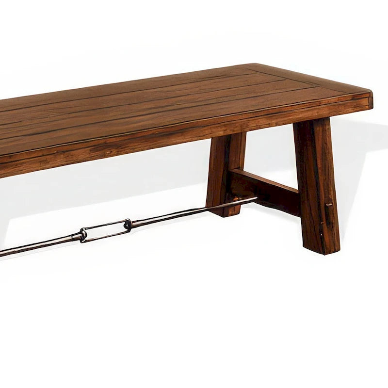 Dining Bench, Brown Mahogany Wood with Turnbuckle Accents, 64 Inch