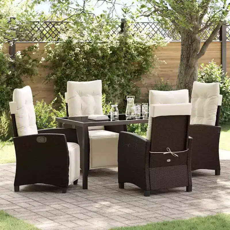 vidaXL Garden Dining Set with Cushion 5 pcs Brown Poly Rattan