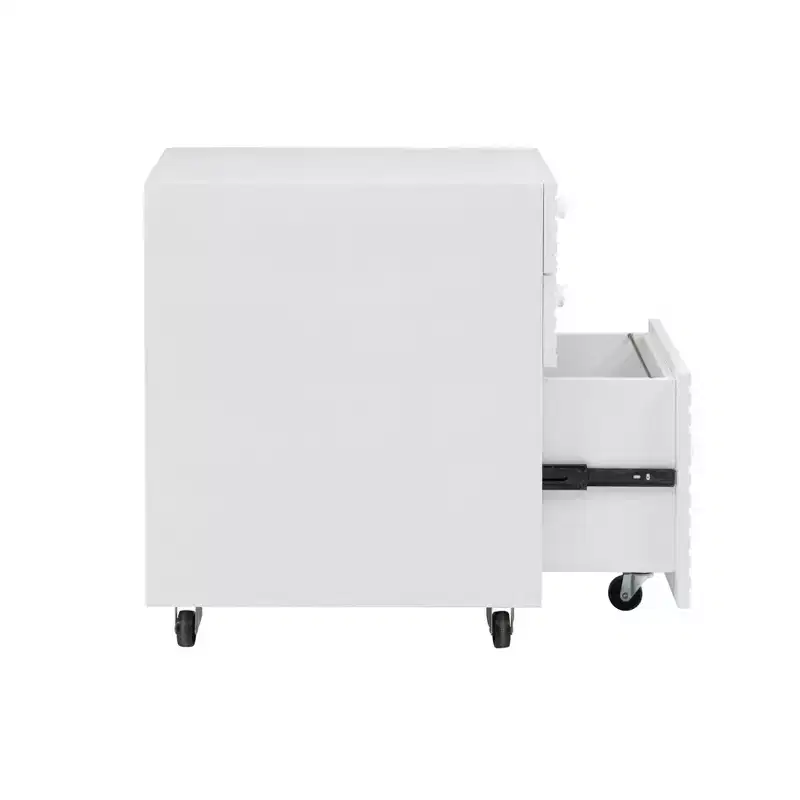 Wedeln 3 Drawer Rolling File Cabinet White Finish Wood - Powell: Mid-Century Modern, Veneer, Metal Hardware