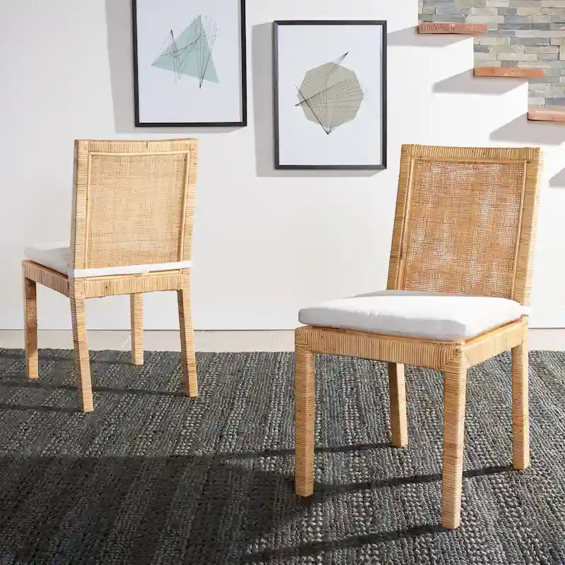 SAFAVIEH Jessye Cane Dining Room Chair with Cushion (Set of 2) - 21.7 W x 18.1 L x 38.6 H - 22W x 18D x 39H