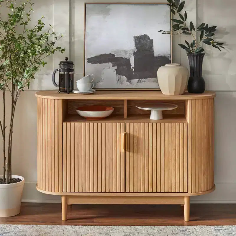Lifestorey Kendrick Fluted 2 Drawer Oval Buffet Light Oak    