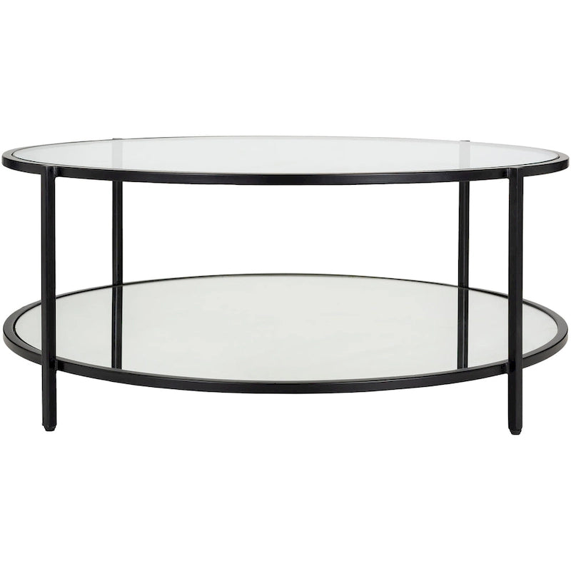 Glass Round Coffee Table 14H x 36W x 36D Two-Tier Metal Frame