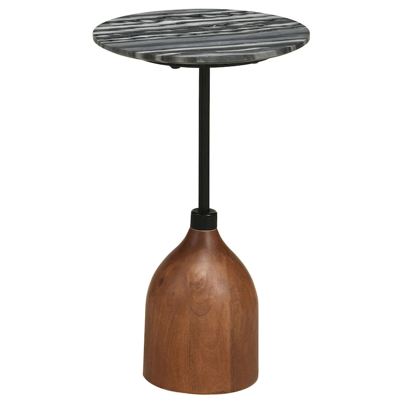 Side End Drink Table with Round Marble Top and Pedestal Base