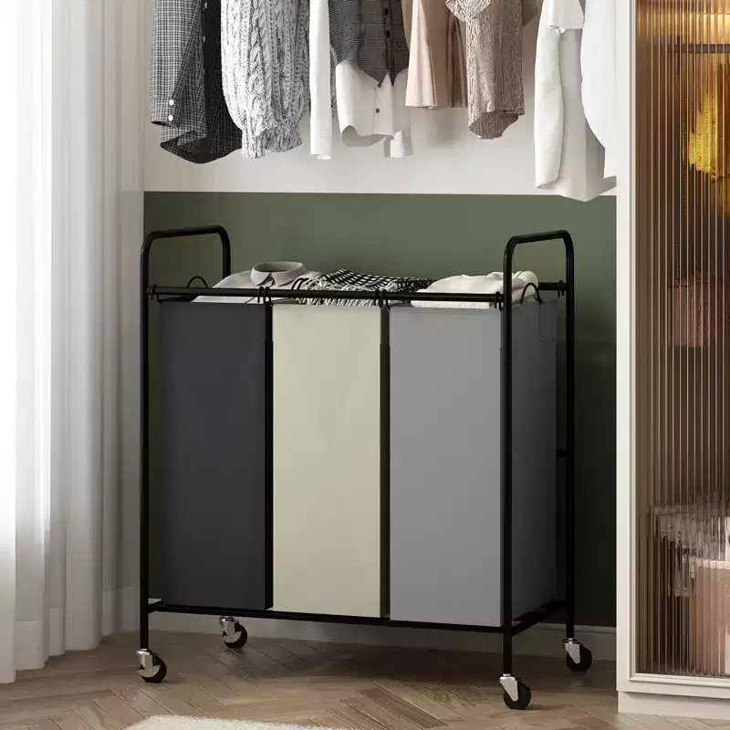 3-Bag Laundry Sorter Cart, 120L Rolling Laundry Hamper with Lockable Wheels, 3 Section Large Laundry Basket Organizer