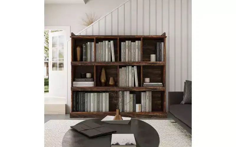 10-Shelf Open Bookcase with Cubbyhole Storage, Large Display Cabinet for Living Room