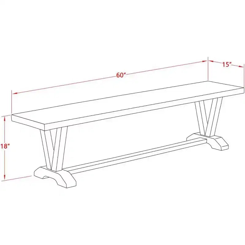 X-Style Modern Dining Room Bench with Wood Seat, 60 x 15 x 18, Pure White