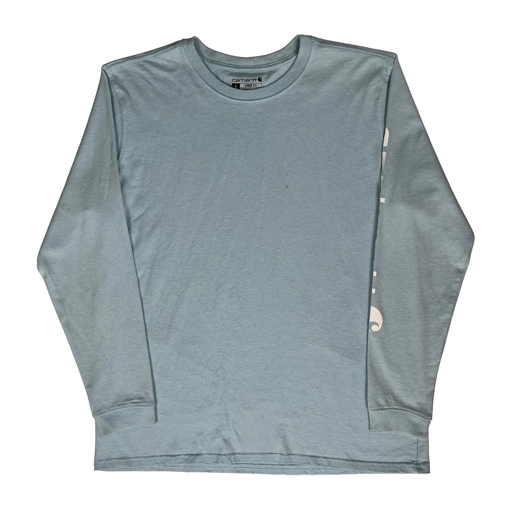 Long Sleeve Crew Neck T-Shirt Women Light Blue Cotton Regular Fit