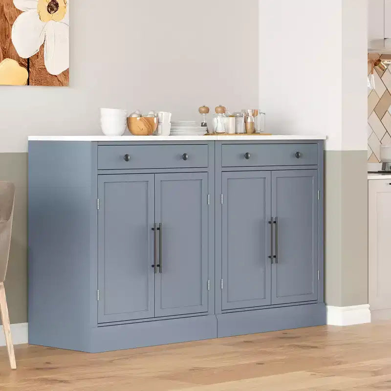 Freestanding Kitchen Pantry Cabinet with Faux Marble Top