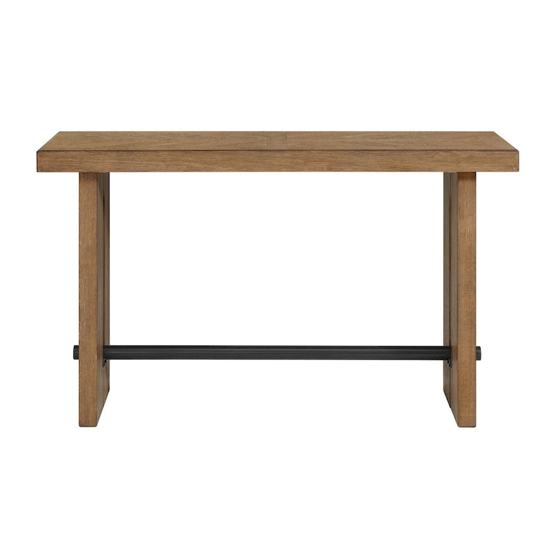 60 Wood Console Sofa Table with Metal Crossbar, Weathered Oak Brown