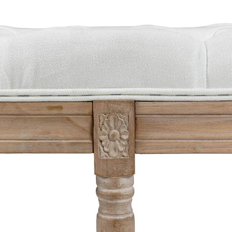 46 in. Upholstered Cream White Bedroom End-of-Bed Bench, Button Tufted with Wood Legs