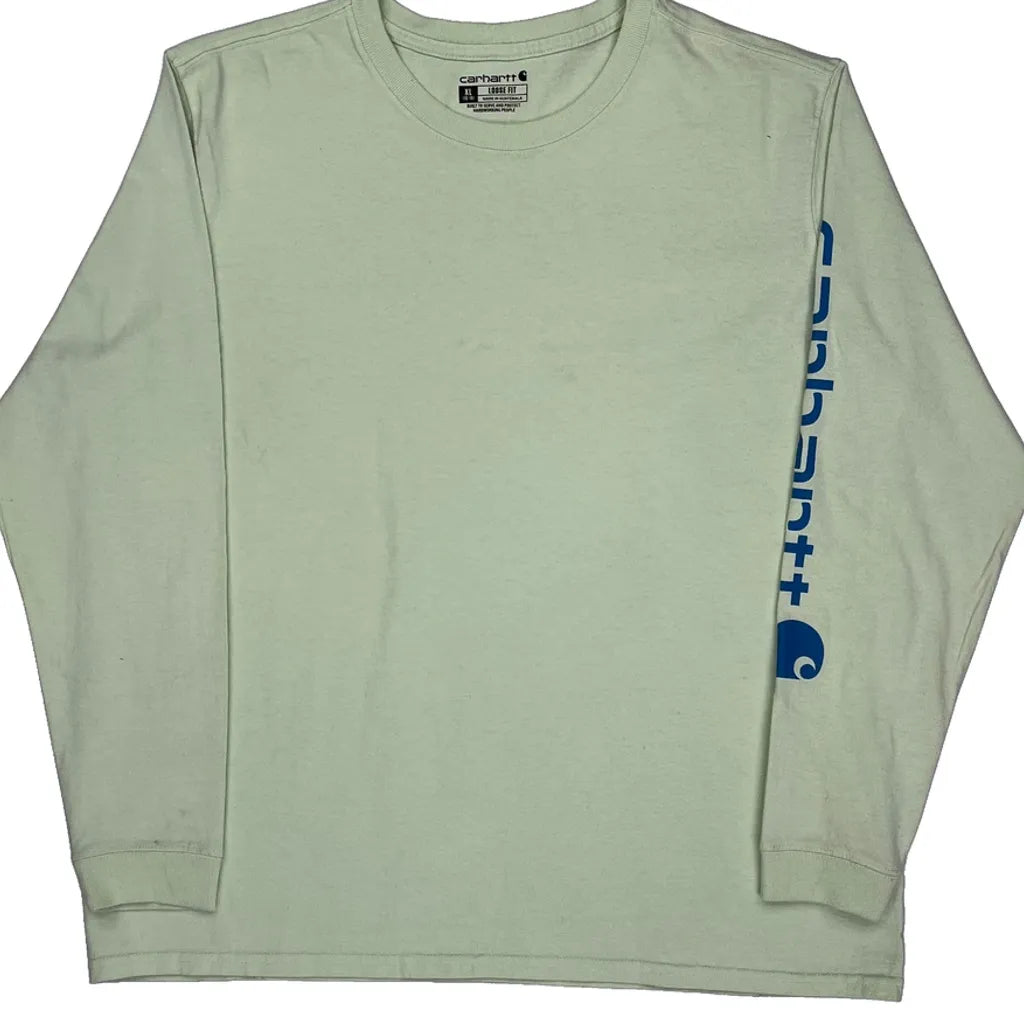 Long Sleeve T-Shirt Women XL Green Cotton Crew Neck Casual Top